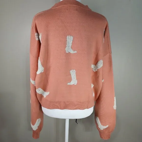 SIMPLY SOUTHERN SALMON COLOR CROPPED SWEATER WITH COWBOY BOOTS WOMENS XXL NWOT - Picture 3 of 7
